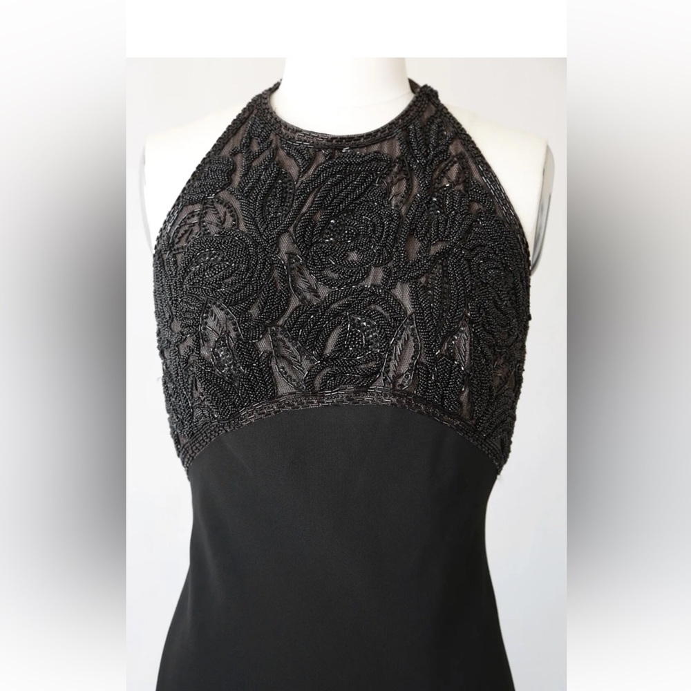 Carmen Marc Valvo stunning black beaded halter dress gown Size 8